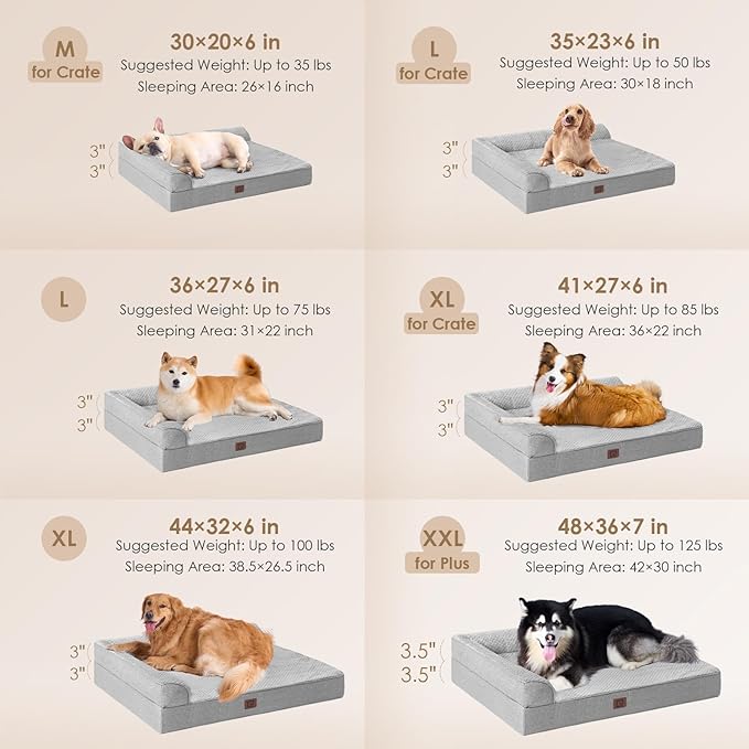 EHEYCIGA Memory Foam Dog Bed Large Sized Dogs, Waterproof Dog Bed Orthopedic with Washable Removable Cover, Non-Slip Pet Bed Couch, 36x27x6 Inches, Grey