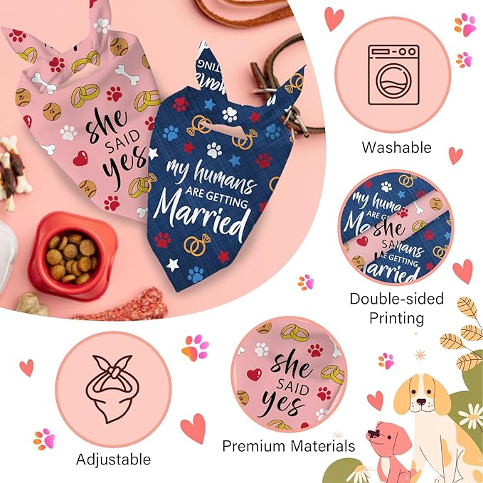 Engagement Gifts, Wedding Dog Bandanas 2 Pcs, Pet Scarf for Dog Girl, Getting Merried Triangle Puppy Scarf Kerchief Bandana, Small Medium Pet Dogs On Engagement Party Decorations for Dogs Lovers