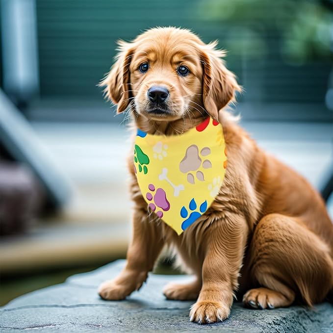 7 PCS Small Dog Bandanas Paw Print Hemming Seam Edge Dogs Bandana for Medium Cats Large Scarfs Party Grooming M