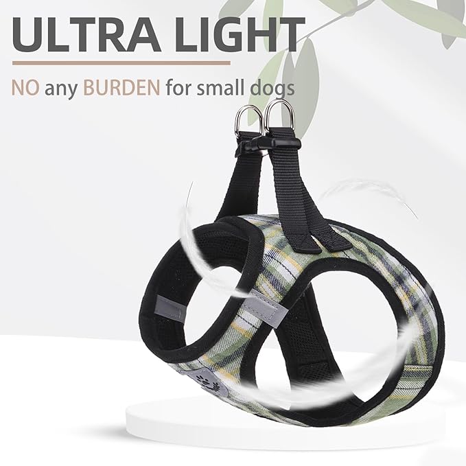 PUPTECK Adjustable Dog Harness Collar and Leash Set Step in No Pull Pet Harness for Small Medium Dogs Puppy and Cats Outdoor Walking Running, Soft Mesh Padded Reflective Vest Harnesses, Grn&YLW, XXS