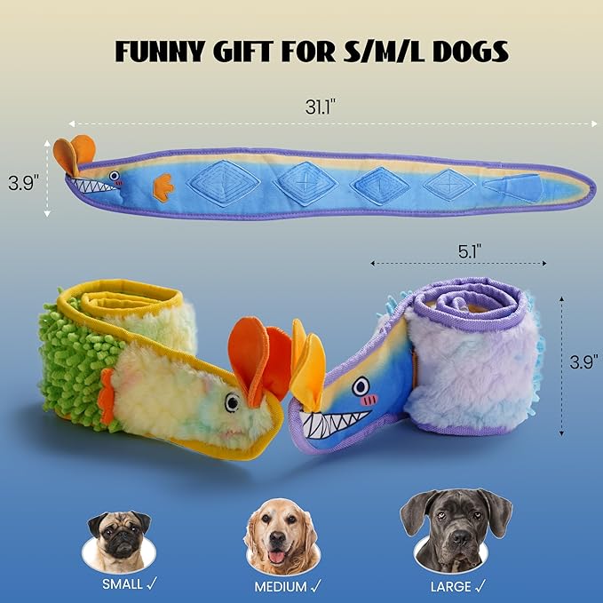 Nocciola EEL Squeaky Dog Toy, Tough No Stuffing Toy for Tug of War, Puppy Interactive Puzzle Fun to Keep Them Busy, Cognitive Crinkle Dog Toy for Large Medium Small Breed, Blue&Yellow