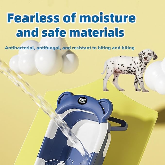 Collapsible Dog Bathtub with thermometer, suitable for dogs and cats - Portable and foldable dog bathtub with drain plug - Space-saving dog bathing basin and multi-purpose laundry/storage basket(Blue)