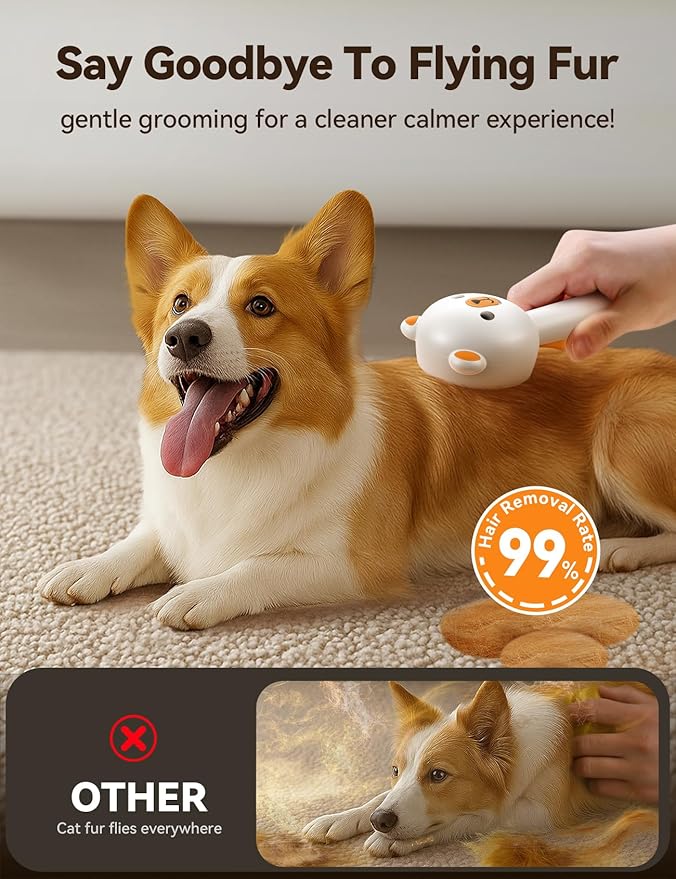 Pet Steam Brush for Dogs & Cats, Brushes for Indoor Cats with Release Button, Dual Speed Spray USB Rechargeable Grooming Supplies, Dog Brush for Shedding Suitable for All Long- and Short-haired Pets