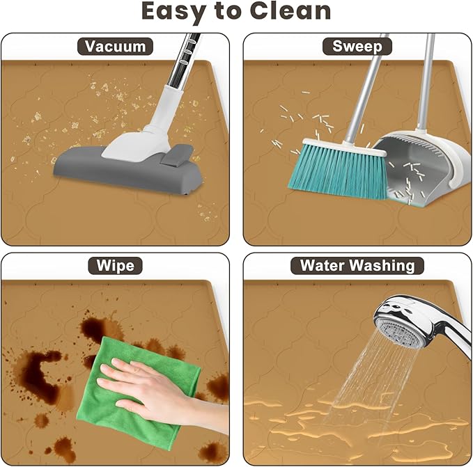 Cat Mat for Litter Box, 38" X 26" Silicone Cat Litter Trapping Mat, Easy Clean for Scatter Control, Soft on Kitty Paws, Waterproof, Urine-Proof, Non-Slip Kitty Litter Mat for Floor, Brown