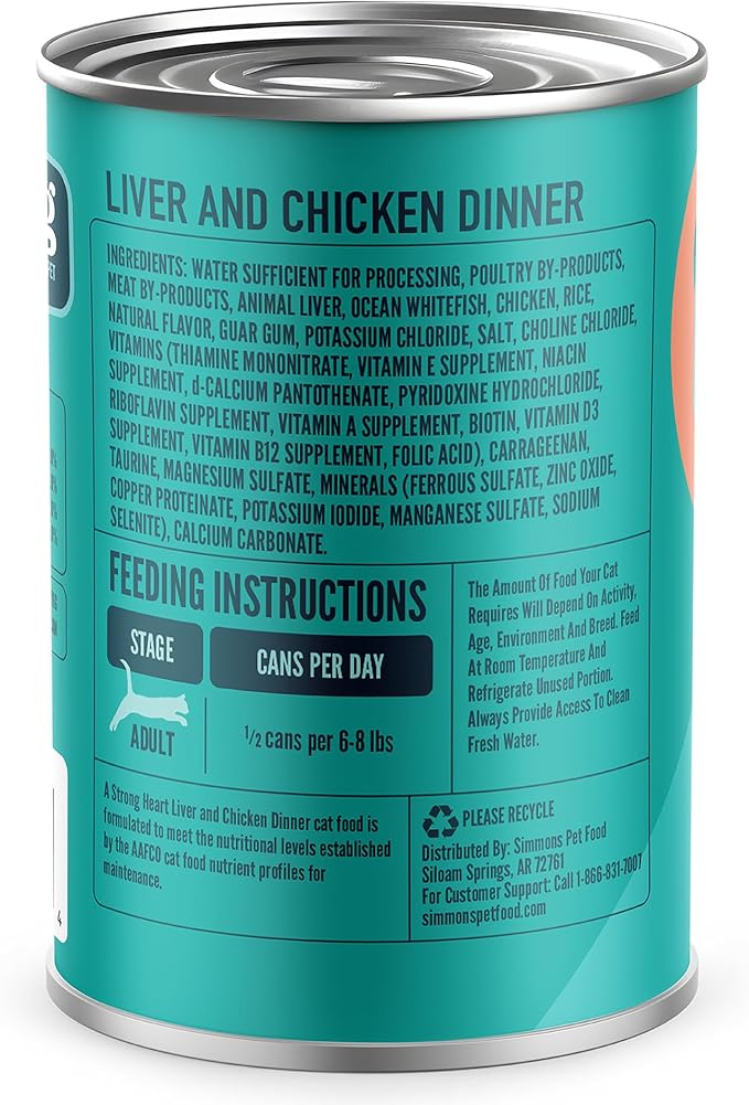 A Strong Heart Canned Wet Cat Food, Liver & Chicken Dinner - 13.2 oz Cans (Pack of 12), Made in The USA with Real Chicken & Liver