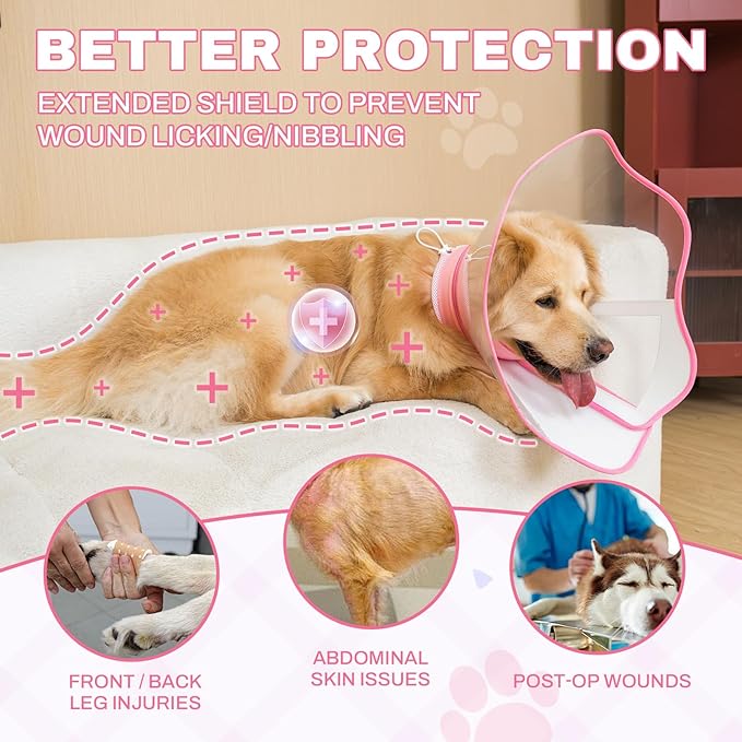 Soft Dog Cone Collar After Surgery,2-in-1 Adjustable Sponge Recovery Collar to Stop Licking Biting Wounds, Pet Elizabethan Dog Cone Alternative with Shield, S