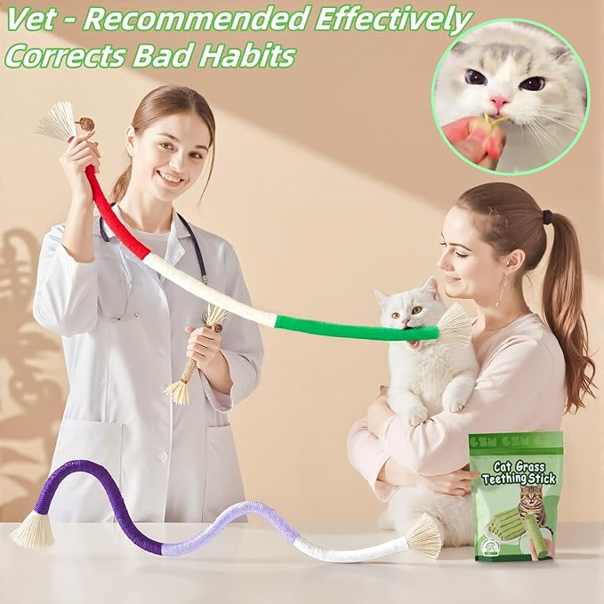 Cat Toys 3Pack Cat Grass Treat Catnip Toy with Silvervine for Indoor Kitten Toys Wood Cat Chew Rope Kitten Grass Sticks for Teeth Cleaning Cat Snack for Kitty Cat Nip Dental Care Cat Self Play