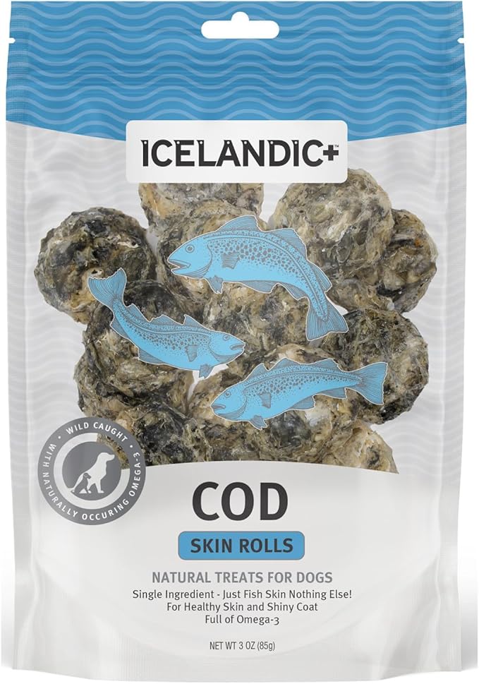 Icelandic+ Skin Rolls: Cod - 3oz Bag, Dog Treats, Pure Wild-Caught Air-Dried Fish, Single Ingredient Snacks, Pe Chews, Just The Fish Nothing Else