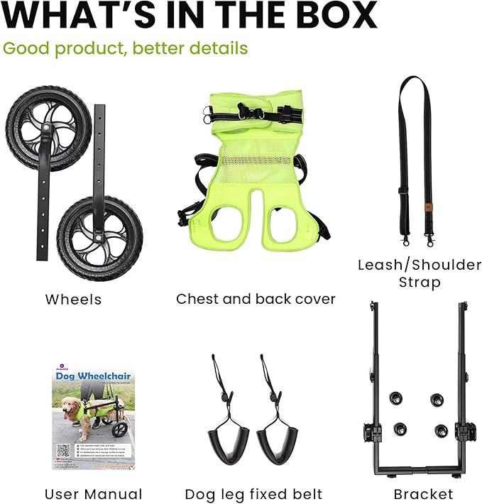 Dog Wheelchair for Back Legs - Lightweight Mobility Cart for Large Breed Dogs with Disabled, Injured, or Arthritic Hind Legs - Includes High-Visibility Vest, Leash & Sling Lift (XL)