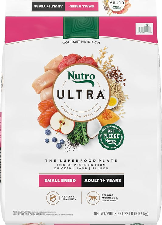 Nutro Ultra Adult Small Breed Dry Dog Food, Chicken, Lamb and Salmon Protein Trio, 22 lb Bag