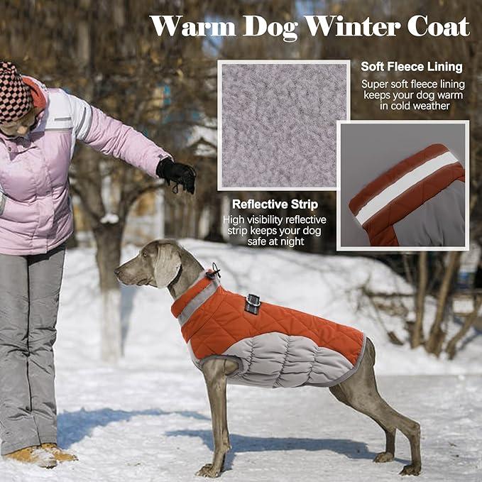 Lelepet Dog Coat Warm Dog Winter Coat Waterproof Dogs Jacket with Harness Built in Reflective Pet Fleece Vest Zip-Up Cold Weather Coats for Extra Large Dogs Turtleneck & Windproof Coats Great Dane 3XL