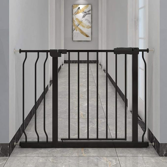 Extra Wide Baby Gate Tension Indoor Safety Gates Black Metal Large Pressure Mounted Pet Gate Walk Through Long Safety Dog Gate for The House Doorways Stairs (33.86"-38.58"/86-98CM, Black)