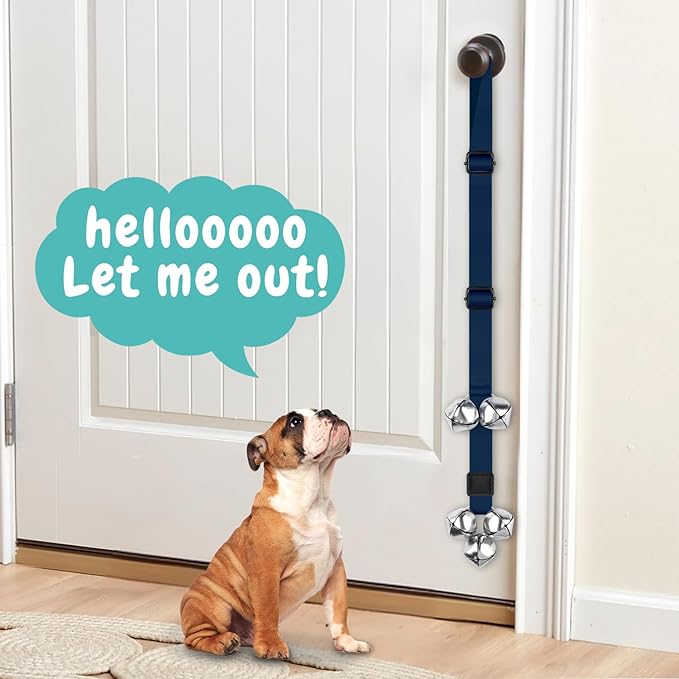 Dog Bells to Go Outside Dog Door Bell Premium Quality Buckle Adjustable Dog Bell Dog Attached to doorknob or Anywhere Near The Door, Length and Height Adjustable