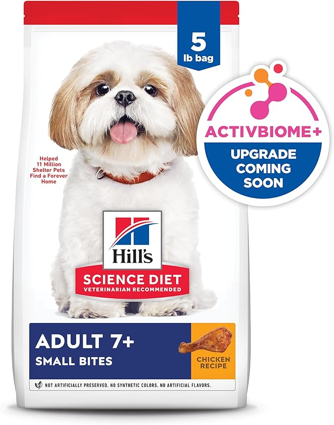 Hill's Science Diet Adult 7+, Senior Adult 7+ Premium Nutrition, Small Kibble, Dry Dog Food, Chicken, Brown Rice, & Barley, 5 lb Bag