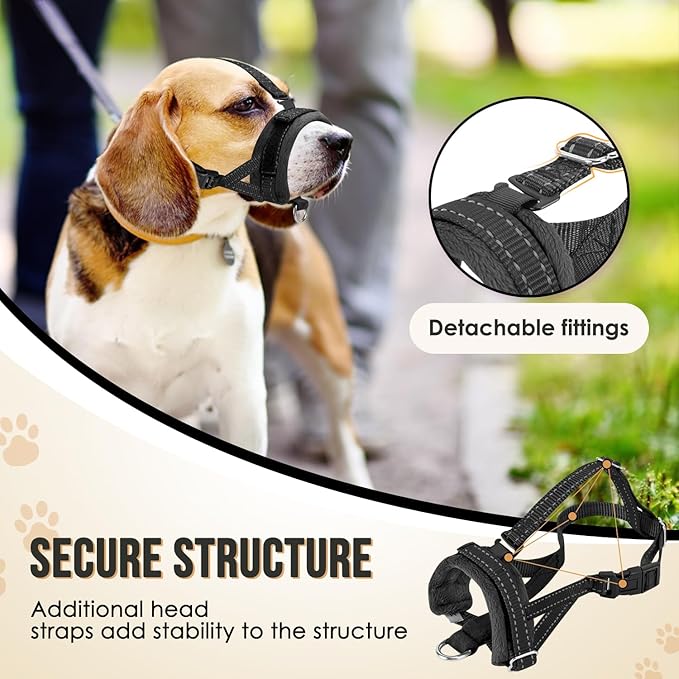 SlowTon Soft Dog Muzzle, Adjustable Padded Nylon Muzzle for Large Medium Dogs Anti Chewing Barking Biting, Allow Dog Pant & Drink（Black,Small