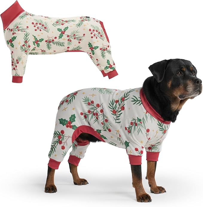 Spark Paws Dog Christmas Pajama, Dog Recovery Suit Male, Onesie, Ultra-Soft and 4-Way Stretch, for Small Medium and Large Breeds - Mistletoe - 4XL