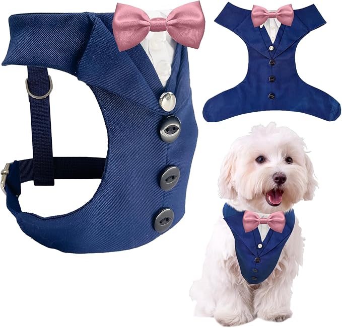 AVERYDAY Dog Tuxedo for Wedding Outfit, Dog Suit and Tie Costumes for Birthday, Halloween, Cosplay, Christmas Party, Pet Formal Wear with Bowtie, Tux for Small Dogs, Chihuahua, Bichon, Maltese, Cats