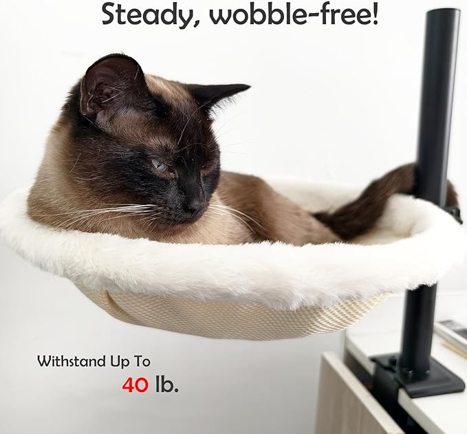 Cat Desk Bed - 360° Rotating & Height Adjustable, Cat Bed for Desk with Hammock, Sturdy Cats Bed for Desk with Removable Washable Cover, Supports Up to 50lbs, for Indoor Cats (14", Plush)