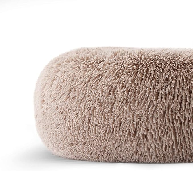 Cat Bed for Indoor Cats and Small Medium Dogs - Washable 20/24 Inches, Round Fluffy Plush Faux Fur, Anti-Anxiety, Thick Bottom (Light Brown, Medium)