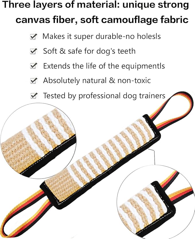 Clysoru Dog Tug Toy Dog Tough Jute Bite Pillow Lasting Training Equipment Two Flag Handles Puppy to Large Dogs Interactive Toy war Toys for Aggressive chewers