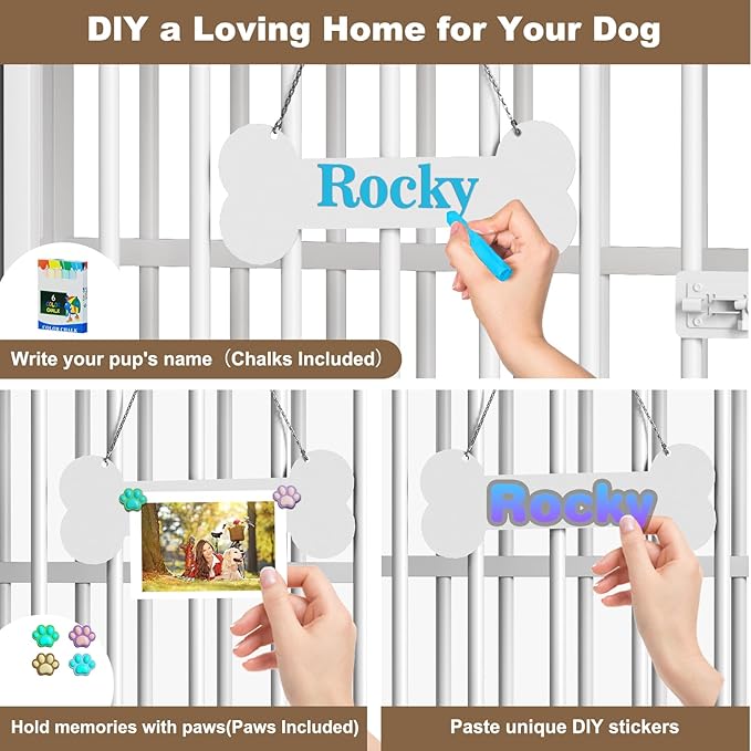 Easycom 27" Dog Crate Furniture Foldable, No Assembly Decorative Dog Kennel Indoor, Dog Crates for Small Dogs (Under 20 lb), Wooden Dog Cage with Bowls and Name Tag, End Table, White & Beech