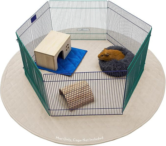 Paw Inspired 48 Inch Round Playpen Mat, Super Absorbent Fleece Cage Liner with Non-Slip Bottom, Waterproof Pet Play Pen Pad for Dogs, Rabbits, Guinea Pigs, Hamsters, Small Animals (Tan)