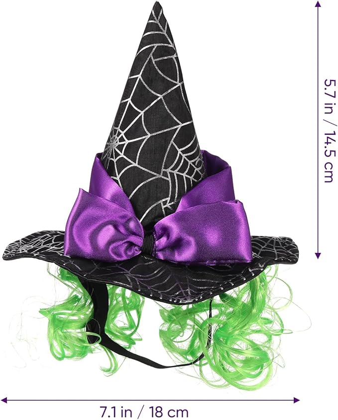 Halloween Witch Hat for Pet Cat Small Dog Puppy - Cat Witch Hat with Funny Wig - Black Polyester Cosplay Decor, Party Costume Accessory
