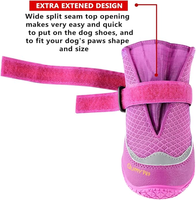QUMY 4PCS Dog Boots for Large Dogs, Medium Dog Shoes & Paw Protectors for Hot Pavement, Summer Heat Protection, Mesh Breathable Nonslip Dog Booties for Hardfloors, Walking Running Hiking Purple Size 1