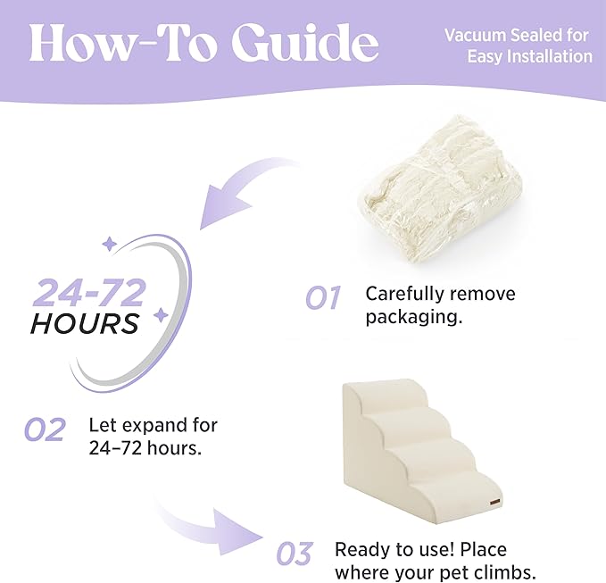 LE SURE Dog Stairs for Small Dogs Pet Steps Ramp for High Bed and Couch with CertiPUR-US Certified Foam with Non-Slip Bottom, Beige, 4 Steps