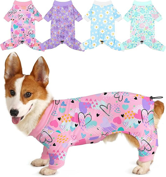 Bienbee Dog Pajamas, 4 Pack Cute Soft Dog Puppy Clothes Dogs Pjs Onesies Jammies Outfit Adjustable Breathable & Stretchy Clothes for Small Medium Large Dogs Girl Boy Puppy-XL