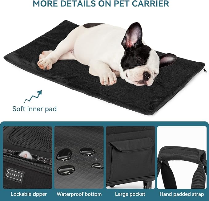PETSFIT Extra Large Pet Carrier with Wheels- Rolling Dog Carrier for 2 Small Dogs, Large Cat Carrier on Wheels with Adjustable Safety Rope & Waterproof Bottom (𝑵𝒐𝒕 𝑨𝒊𝒓𝒍𝒊𝒏𝒆 𝑨𝒑𝒑𝒓𝒐𝒗𝒆𝒅)