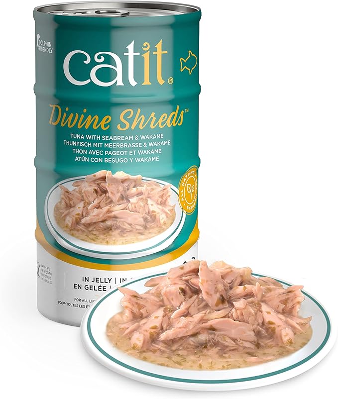 Catit Divine Shreds in Jelly, Premium Wet Cat Food, Tuna with Seabream & Wakame