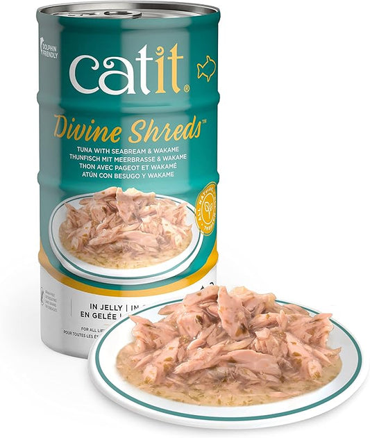 Catit Divine Shreds in Jelly, Premium Wet Cat Food, Tuna with Seabream & Wakame