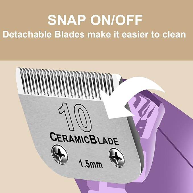10 Pack Detachable Pet Dog Grooming Clipper Ceramic Blade Sets,Compatible with Andis Size 10 Cut Length 1/16"(1.5mm),Compatible with andis/Oster A5/Wahl 10KM Series Clippers