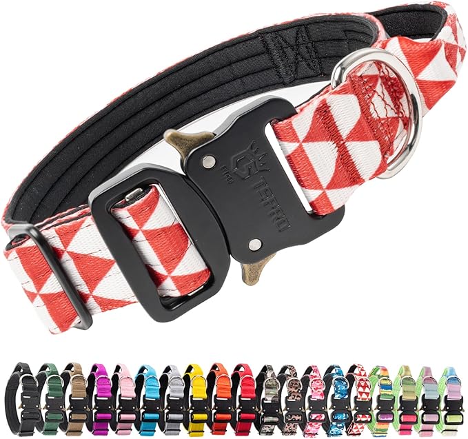 TSPRO Premium Dog Collars Tactical Dog Collar with Handle and Heavy Duty Quick-Release Metal Buckle Durable Thick and Adjustable for Medium to Large Dogs (Geometric Style M)