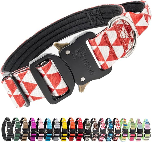 TSPRO Premium Dog Collars Tactical Dog Collar with Handle and Heavy Duty Quick-Release Metal Buckle Durable Thick and Adjustable for Medium to Large Dogs (Geometric Style M)