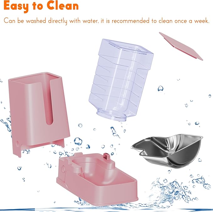 Cat Food Dispenser and Cat Water Dispenser Set with Stainless Steel Bowls Gravity Dog Feeder for Small Medium Big Cat Dog Pet Puppy Kitten, 1 Gallon x 2