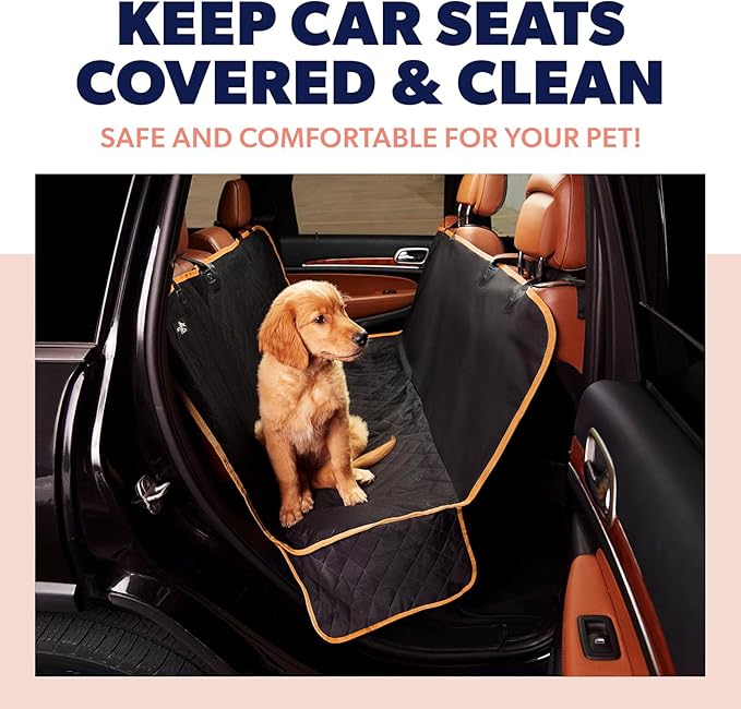 Active Pets Dog Car Seat Cover for Back Seat, Waterproof Pet Hammock Protector, Durable Nonslip Seat Protection SUV Truck, Standard 53"x56", Orange