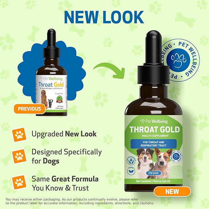 Pet Wellbeing Throat Gold for Dogs - Vet-Formulated - Soothes Throat Discomfort, Hoarseness, Leash Strain, Occasional Cough in Dogs - Natural Herbal Supplement 2 oz (59 ml)