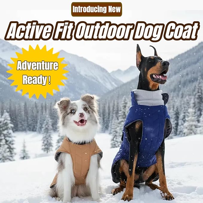 Outdoor Classic Quilted Active Fit Dog Winter Coat, Waterproof & Lightweight Coats for Large Dogs, 2-Layer High-Loft Jacket with Padded Insulation and Warmth Fleece, Pet Clothes for Girl Boy(Khaki, L)
