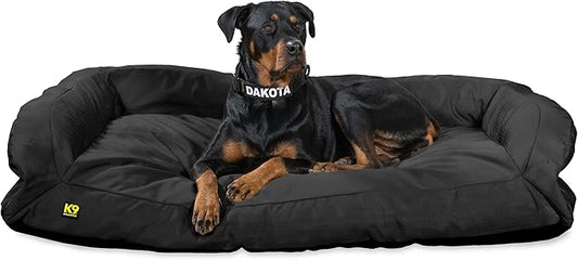 K9 Ballistics Tough Bolster Nesting Pillow X-Large Sofa Dog Bed with Removable Washable Cover - Durable, Water Resistant with Nonskid Bottom 54"x38", Obsidian Black