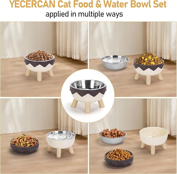 2 in 1 Raised Cat Bowls, Cute Cat Food Bowls Elevated with Non-Slip Stand, Detachable Anti Vomiting Stainless Steel Pet Bowl for Kitten, Cats, Puppies, Small Dogs Indoor/Outdoor