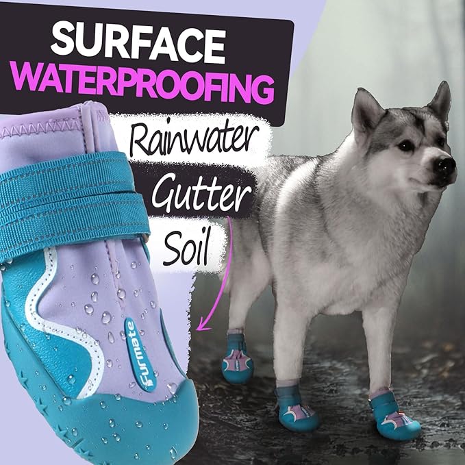 Dog Shoes for Large Small Medium Dogs,Dog Booties for Indoor Hardfloors Anti-Slip,Reflective Strip Waterproof Dog Boots & Paw Protectors for Outdoor Walking Hot Pavement,Winter Snow (Purple-3)