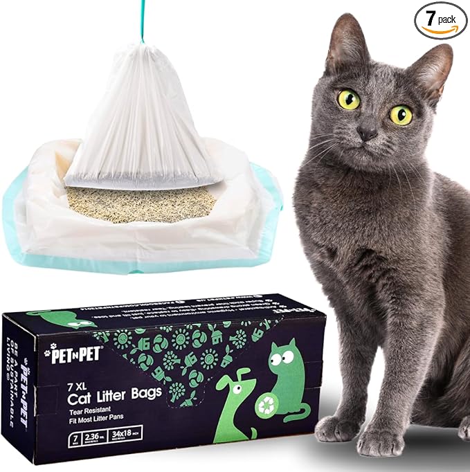 PET N PET Extra Large Cat Litter Box Liners, 7 Count, Heavy Duty & Leak Resistant, Tear-Resistant, Drawstring Closure, Fits Most Standard Litter Boxes