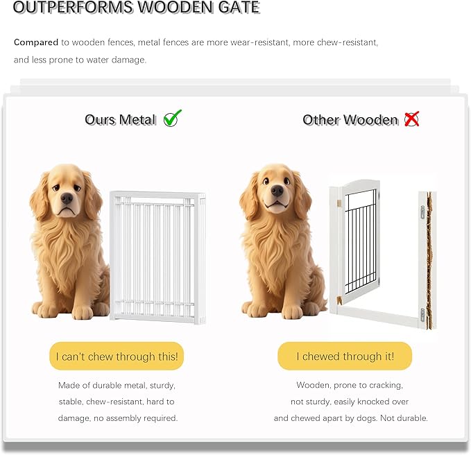 4NM Metal No Drilling Expandable Puppy Dog Gate, Wide 72", Tall 24" Small Free Standing Pet Gate, Doggie Gates for Dogs Outdoor or Indoor, with 3PCS Support - White
