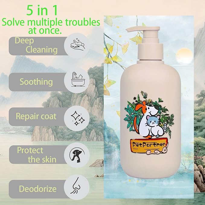 Cat and Dog Shampoo Conditioner, Hypoallergenic Medicated Puppy Shampoo，Veterinary Formula Dog Shampoo for Allergies and itching，Itchy Skin Relief for Smelly Dogs, Natural Sensitive Skin Care
