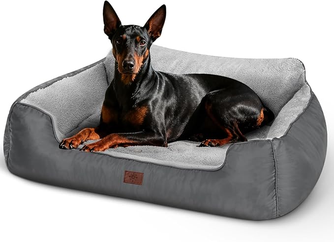 XL Dog Beds, Bolsters Dog Bed for Extra Large Dogs, High Back Pet Bed Big Pet Couch Sofa with Non-Slip Bottom, 39”x31”x9”, Grey