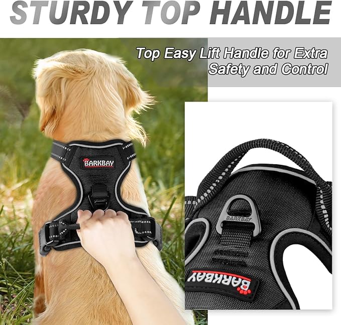 BARKBAY No Pull Dog Harness Front Clip Heavy Duty Reflective Easy Control Handle for Large Dog Walking(Black,XS)