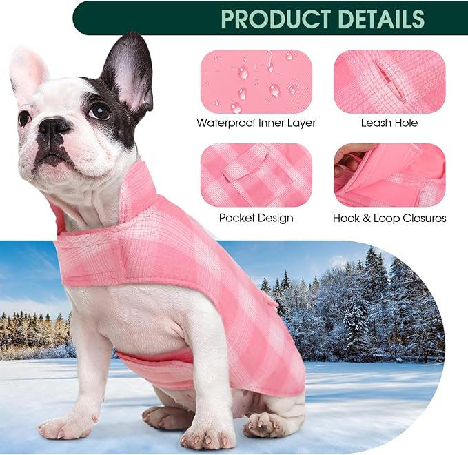 Kuoser Reversible Winter Coat, British Style Jacket for Medium and Large Dogs - Warm Windproof Puppy Cold Weather Clothes Vest, Pink L