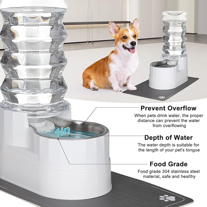 RIZZARI Large Water Dispenser for Dogs: 9L Automatic Stainless Steel Gravity Raised Pet Feeder for 30-60 LB Senior Pet Dogs with Neck Pain Relief in Garage Living Room